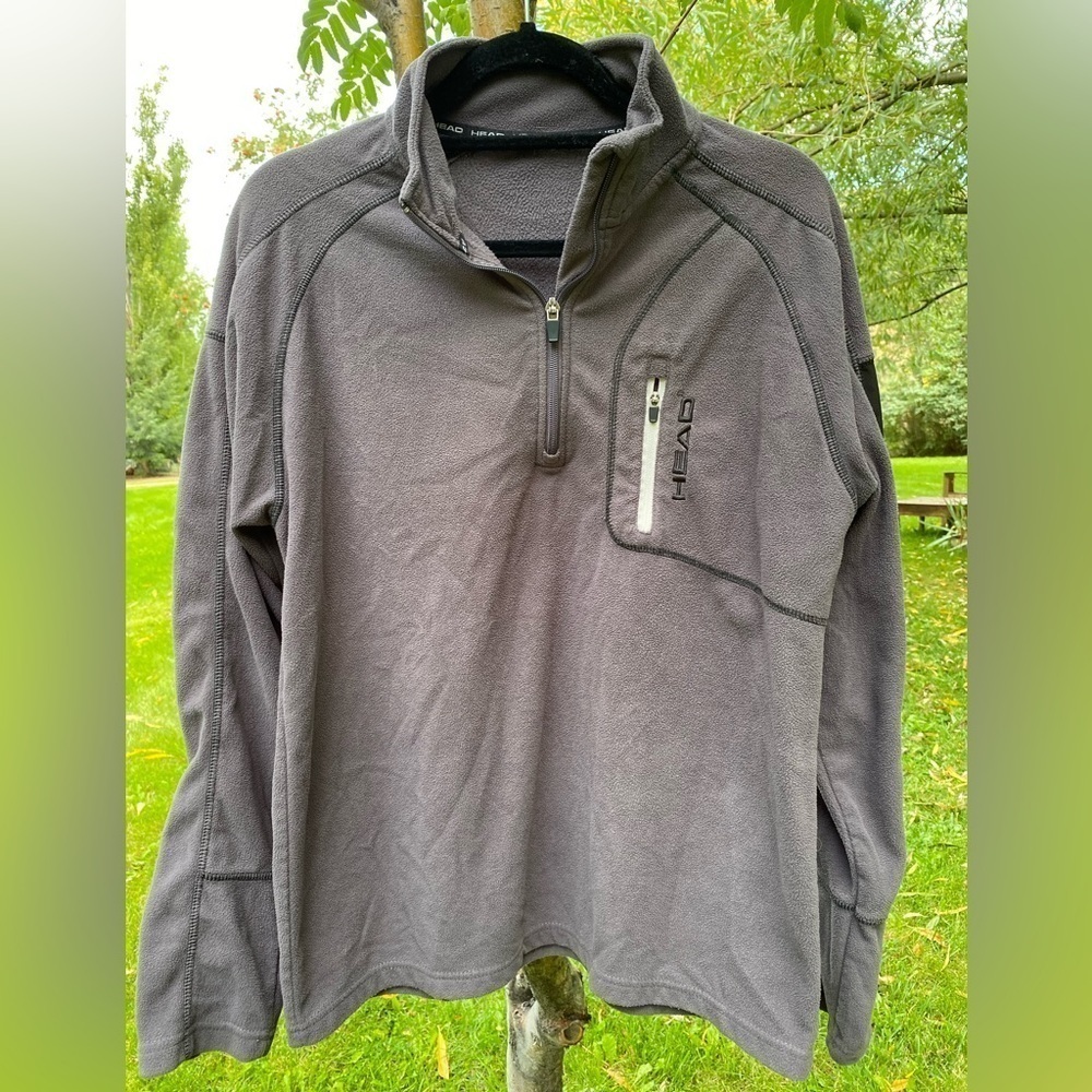 Head fleece jacket grey pullover long sleeve mens 3/4 zipper U-13